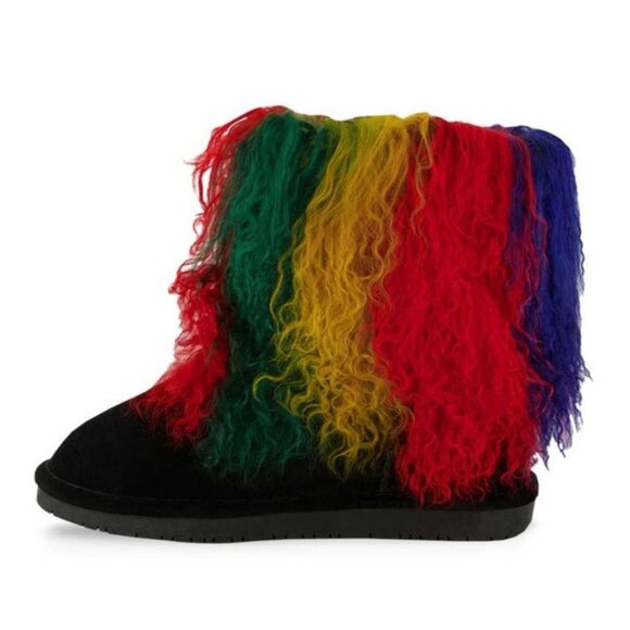 New Bearpaw Boo Boots Genuine Leather Suede Long Fur Sheepskin Black Size 10 - Picture 1 of 12